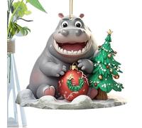 Ornements de sapin de Noël hippopotame - Décoration intérieure automobile Hippopotame 2D en acrylique - Décorations de fêtes de vacances - Ornement hippopotame pour, arbres de Noël