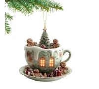 Ornements de Sapin de Noël | Ornements Acryliques de Noël | Pendentif 2D en Forme de Maison Neigeuse Tasse Café Acrylique pour Intérieur Voiture Chevet Hommes Femmes Bureau Sac à Dos