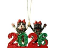 Ornements de sapin de Noël - Pendentif chat mignon 2D 2026 - Figurines d'animaux plates - Décoration de Noël - Pour salon, chambre à coucher, bureau, balcon, cuisine, couloir, fenêtre, porte, voiture