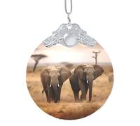 Ornements de sapin de Noël ronds à suspendre en verre 2025 - Animaux sauvages et éléphants - Décorations de sapin de Noël pour fête, mariage, cheminée en plein air