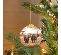 Ornements de sapin de Noël ronds à suspendre en verre 2025 - Animaux sauvages et éléphants - Décorations de sapin de Noël pour fête, mariage, cheminée en plein air