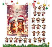 Ornements de singe en acrylique - Ensemble 2D de 24 pièces, arbre de Noël à suspendre, accents festifs pour la maison de vacances, souvenir amusant du compte à rebours quotidien, décoration d'