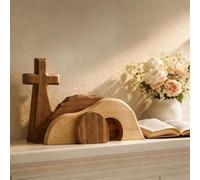 Ornements De Table Religieux En Bois - Scène Du Tombeau Vide De Pâques Avec Finition Détaillée | Décoration Thématique Pour La Maison, L'Église, Les Réunions De Famille | Idée Cadeau Pour Pâques