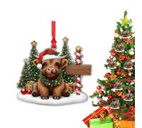 Ornements de vaches des Highland - Décorations de Noël en acrylique 2D, ensemble de pendentifs pour la ferme avec finitions détaillées et matériau incassable | Idéal pour réunions de fêtes sur les