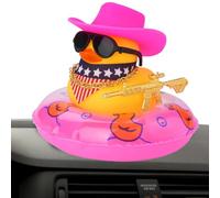 Ornements de Voiture en Caoutchouc | pour Canards de Cowboy étrangers, Jouet de Bain, Jaune, Ornements de Voiture avec Chapeau Mini-Sun, Anneau de Natation, Collier et Lunettes