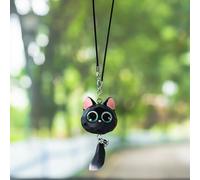 Ornements de Voiture,Mignon Chat Chaton Pendentif Miroir de Voiture Rétroviseur Ornements Suspendu De Voiture Miroir de Voiture Accessoires Cadeaux d'anniversaire Décoration Charme Suspendu,Noir