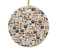 Ornements décoratifs à suspendre en céramique - Motif os et pattes - Arbre de Noël - Fête à la maison - Souvenir rond