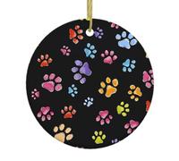 Ornements décoratifs à suspendre en céramique - Motif pattes de pattes imprimées - Arbre de Noël à la maison - Souvenir rond