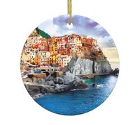 Ornements décoratifs à suspendre en céramique - Motif paysage de Cinque Terre - Souvenir de Noël pour le Nouvel An, fête à la maison