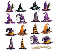 Ornements d'halloween, 32 pcs 6 Styles Mignons Chapeaux Suspendus Chapeaux Halloween décor, Mini décorations d'arbres avec Cordes pour la fête, de sorcières Suspendus