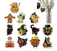 Ornements d'halloween À Suspendre pour Arbre, 12 Pièces Décoration Arbre Sapin Halloween avec Citrouille, Fantôme, Chat, Ornements d'arbre d'halloween avec Cordes, Pendentif pour Halloween