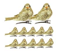 Ornements d'oiseau de Noël Ornements d'oiseaux de Noël avec Clip Oiseaux en Mousse Artificielle pour décorations couronnes 'Arbres 12pcs dorés, Oiseau