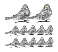 Ornements d'oiseau de Noël Ornements d'oiseaux de Noël avec Clip Oiseaux en Mousse Artificielle pour décorations couronnes 'Arbres 12 pcs Argent, Oiseau