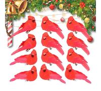 Ornements d'oiseaux De Noël - 12 Pièces Petits Objets Artisanaux Naturels Rouges | Décoration d'oiseaux À Clipser, pour Jardin, Parc, Branches D'arrière-cod'arbre De Maison, De Vacances