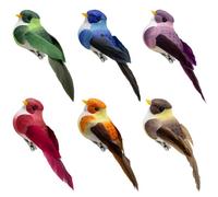 Ornements d'oiseaux pour la Décoration d'Arbres Artisanat Arrangements Floraux Oiseaux en Mousse Réalistes Multicolores avec Plumes (Pince en Métal 6)