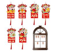 Ornements du Nouvel an Chinois - Lot De 6 Pièces Vietnamien 2026 - Ornements en Papier Thème Rouge et Or - pour Maison Bureau Portail Arbre Mur Fenêtre Étagère Fête