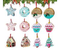 Ornements En Bois | 24 Pièces De Pendentifs De Fête,2D Impression Double Face Avec Ornements En Forme De Donut Et Gâteau Pour Sapin De Noël - Pour L'Hiver, La Decoration De Fenêtre, La Famille, La Cél