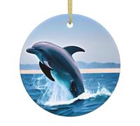 Ornements en céramique à motif dauphins sautants, pendentifs ronds, peuvent être accrochés sur les arbres de Noël ou les portes et fenêtres.