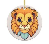 Ornements en céramique à motif de petit lion de dessin animé, pendentifs ronds, peuvent être accrochés sur les arbres de Noël ou les portes et fenêtres.