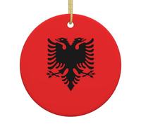 Ornements en céramique à motif drapeau albanais, pendentifs ronds, peuvent être accrochés sur les arbres de Noël ou les portes et fenêtres.