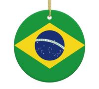 Ornements en céramique à motif drapeau brésilien, pendentifs ronds, peuvent être accrochés sur les arbres de Noël ou les portes et fenêtres.