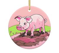 Ornements en céramique à motif porcelet rose, pendentifs ronds, peuvent être accrochés sur les arbres de Noël ou les portes et fenêtres.