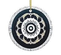 Ornements en céramique à motif totem rond noir et blanc, pendentifs ronds, peuvent être accrochés sur les arbres de Noël ou les portes et fenêtres.