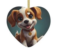 Ornements en céramique en forme de cœur avec motif chiot porte-bonheur pour la décoration murale de la maison, les fêtes de jardin et les décorations de sapin de Noël.