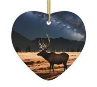 Ornements en céramique en forme de cœur avec motif d'élan dans la prairie pour la décoration murale de la maison, les fêtes de jardin et les décorations de sapin de Noël.