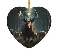 Ornements en céramique en forme de cœur avec motif d'élan solide pour la décoration murale de la maison, les fêtes de jardin et les décorations de sapin de Noël.