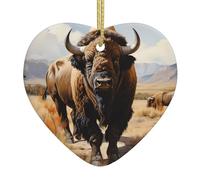 Ornements en céramique en forme de cœur en forme de troupeau de bison d'Amérique du Nord pour la décoration murale de la maison, les fêtes de jardin et les décorations d'arbre