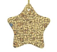 Ornements en céramique imprimés labyrinthe au trésor | Parfait pour les fêtes de Noël en famille, les cheminées et les tables de vacances