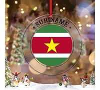 Ornements en forme de drapeau du Suriname pour arbres de Noël Suriname Country City Souvenir de Noël personnalisé 2022 en acrylique transparent à suspendre