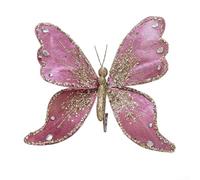 Ornements en forme de papillon avec clips en métal pour décoration de sapin de Noël et couronne - Tissu léger pour une ambiance saisonnière et une utilisation - Rose foncé
