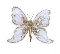 Ornements en forme de papillon avec clips en métal pour décoration de sapin de Noël et de couronne, design en tissu léger pour une ambiance saisonnière et une utilisation (blanc)