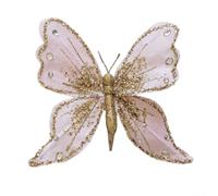 Ornements en forme de papillon avec clips pour décorer les arbres de Noël et les couronnes, convient pour les vacances et les environnements festifs saisonniers (rose peu profond)