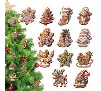Ornements en Pain d'épice, Ensemble de 24 pièces en Bоis | Ornements de Noël en Bоis Bell en Bois avec Suspension de Noël en Bois, décorations de l'homme en Pain d'épice Rose Parfait pour Les ca