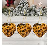 Ornements en porcelaine en forme de cœur Rudbeckia - Décoration de Noël à suspendre en céramique pour arbre de Noël - Ornement à suspendre pour anniversaire, Nouvel An, décoration d'intérieur