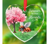 Ornements en verre commémoratif de Noël 2025 avec nom et année personnalisés, ornement de chien éternel dans nos cœurs, ornement de Noël au paradis personnalisé pour animal de compagnie perdu