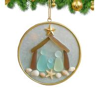 Ornements en verre de mer - Pendentif en verre de mer côtier avec étoile de mer et coquillages pour arbre, décoration de crèche de Noël faite à la main, accessoires d'ambiance de vacances pour
