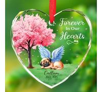 Ornements en verre personnalisables en forme de carlin éternel dans nos cœurs, souvenir de Noël, nom et année personnalisés, cadeau pour animal de compagnie perdu, décoration en verre pour animal de