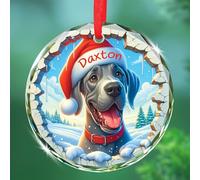 Ornements en verre pour sapin de Noël avec inscription « Great Dane Break Through » - Cadeau personnalisé pour les amateurs de chiots, souvenir de Noël en verre - Nom personnalisé - Décoration de Noël