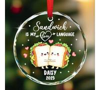 Ornements en verre « Sandwich is My Love Language » 2025, décoration de Noël personnalisée pour couple sandwich - Cadeau pour anniversaire, premier Noël ensemble - Souvenir - Noms personnalisés