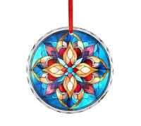 Ornements en verre vitrail symétrique floral mandala cristal à suspendre pour décoration de sapin de Noël
