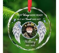 Ornements en verre « You Wings were Ready But My Heart was Not », décoration commémorative 2025, souvenir de condoléances de Noël, nom personnalisé et année de deuil