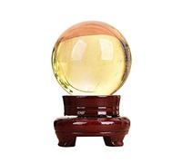 Ornements Feng Shui 10 cm Citrine Naturelle Calcite Quartz Sphère de Cristal Boule de Citrine Pierre précieuse de guérison Support en Bois Sorcellerie (14 cm)