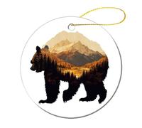Ornements Fourré Paysage Faune Animaux Ours Montagnes Ours Et Montagne Suspendre avec Ruban Doré Noël Ornement pour Fête Bureau Maison