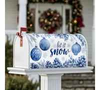 Ornements - Housses de boîte aux lettres magnétiques rustiques et modernes, flocons de neige, pommes de pin, bleu hivernal, pour décoration de pelouse, 53,3 x 64,9 cm