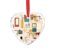 Ornements modernes en cristal du milieu du siècle pour décorations de sapin de Noël, pendentif en verre en forme de cœur avec ruban rouge, ornements de Noël à suspendre, cadeaux pour la famille et les