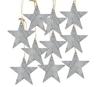 Ornements noël étoiles, 10 pièces: pendentifs de Bois Gris 10 cm, Breloques Shabby Chic, décoration de Sapin et Branches, Suspension Cadeau, déco intérieure Festive, Petit présent